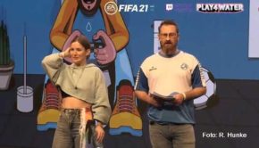 Beim virtuellen Fußballturnier „Play4Water“ wurden am Samstag mehr als 5.000 Euro für ein Trinkwasserprojekt in Uganda gesammelt. Durch das Charity-Event führten Jeannine Michaelsen und Robby Hunke. (Foto: R. Hunke)