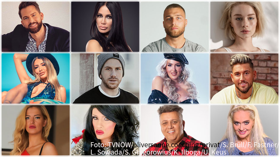 Um ein „Goldenes Ticket“ für das nächste Dschungelcamp in Australien 2022 geht’s ab dem 15. Januar bei „Ich bin ein Star – Die große Dschungelshow“. Zwölf Kandidatinnen und Kandidaten nehmen an der RTL-Show teil. (Foto: TVNOW/oliversanne.coaching/privat/S. Brüll/F. Fastner/L. Sowada/S. Gregorowius/K. Ilboga/U. Keus)