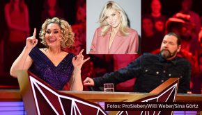 Das Rateteam Ruth Moschner und Rea Garvey bekommt auch in der heutigen Ausgabe der ProSieben-Show „The Masked Singer“ namhafte Unterstützung: Model und Moderatorin Lena Gercke wird die beiden als Gast unterstützen. (Fotos: ProSieben/Willi Weber/Sina Görtz)