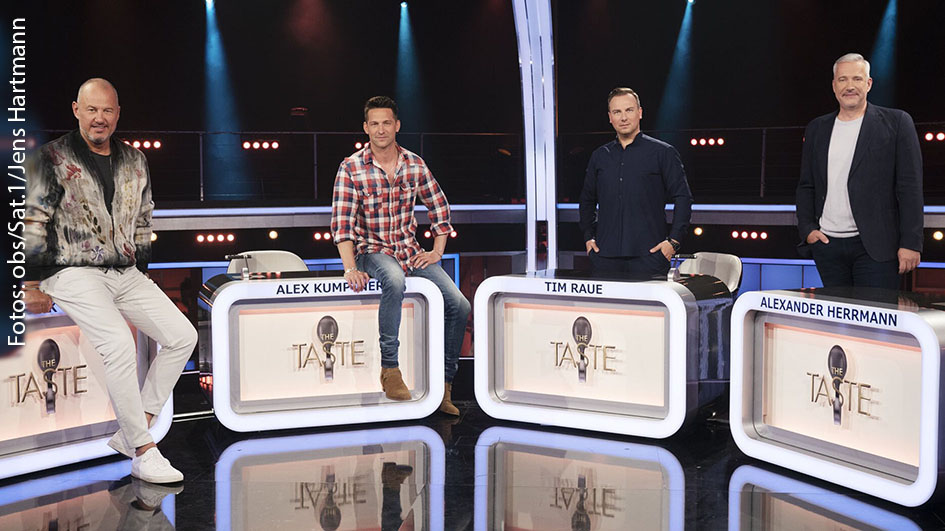 Die Starköche Frank Rosin, Alexander Kumptner, Tim Raue und Alexander Herrmann stehen als Coaches in den Startlöchern. Am 2. September startet in Sat.1 die neue Staffel der Show „The Taste“. (Fotos: obs/Sat.1/Jens Hartmann)