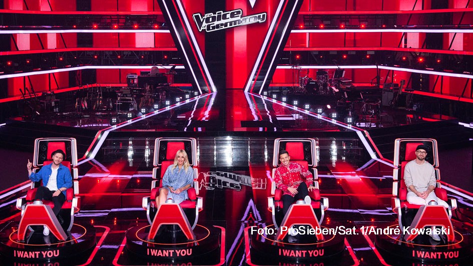 The Voice of Germany_2021_Coaches_Johannes Oerding, Sarah Connor, Nico Santos, Mark Forster_Foto ProSieben_Sat.1_André Kowalski_HP