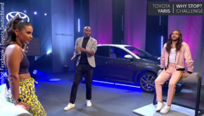 Im Rahmen der „Toyota Yaris Why stop? Challenge“ haben sich Sarah Lombardi und Riccardo Simonetti zwei Wochen lang gegenseitig herausgefordert. Bei der abschließenden Facebook-Show am Wochenende konnte Lombardi den Wettbewerb für sich entschieden.(Foto: Screenshot Facebook / Toyota Deutschland)