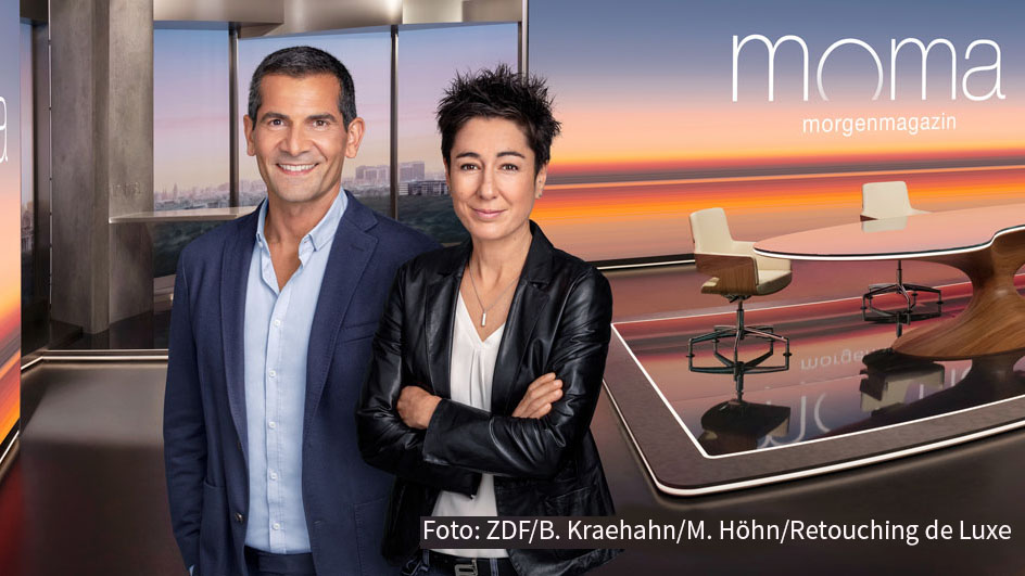 Eines der Moderatoren-Duos aus dem ZDF-„Morgenmagazin“, Dunja Hayali und Mitri Sirin, ist heute Abend auf fremdem Terrain unterwegs: Neben Tennis-Star Michael Stich, Spitzenkoch Nelson Müller u.a. gehören die beiden Journalisten zu den Gästen in der Radio Bremen-Talkshow „3nach9“. (Foto: ZDF/Benno Kraehahn/Marcus Höhn/Retouching de Luxe)