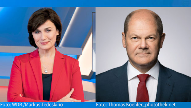 Am heutigen Mittwochabend läuft im Ersten eine neue Ausgabe von „Maischberger. Die Woche“. Moderatorin Sandra Maischberger begrüßt im Berliner Studio u.a. den frischgebackenen SPD-Kanzlerkandidaten Olaf Scholz. (Fotos: WDR/Markus Tedeskino, Thomas Koehler_photothek.net)